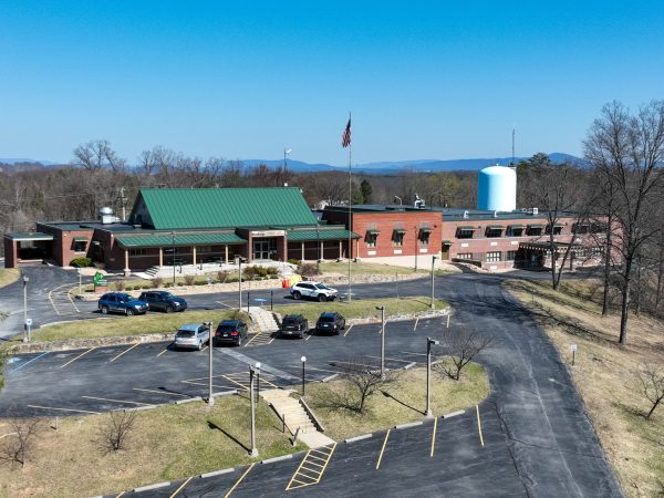aerial view of college buildings